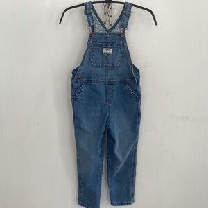 Osh Kosh light wash medium weight denim overalls with front + back logos Sz 5t